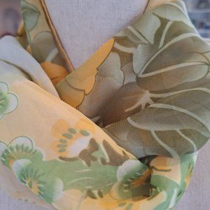 Liang Dian Vintage Scarf Florals Birds Silk Blend